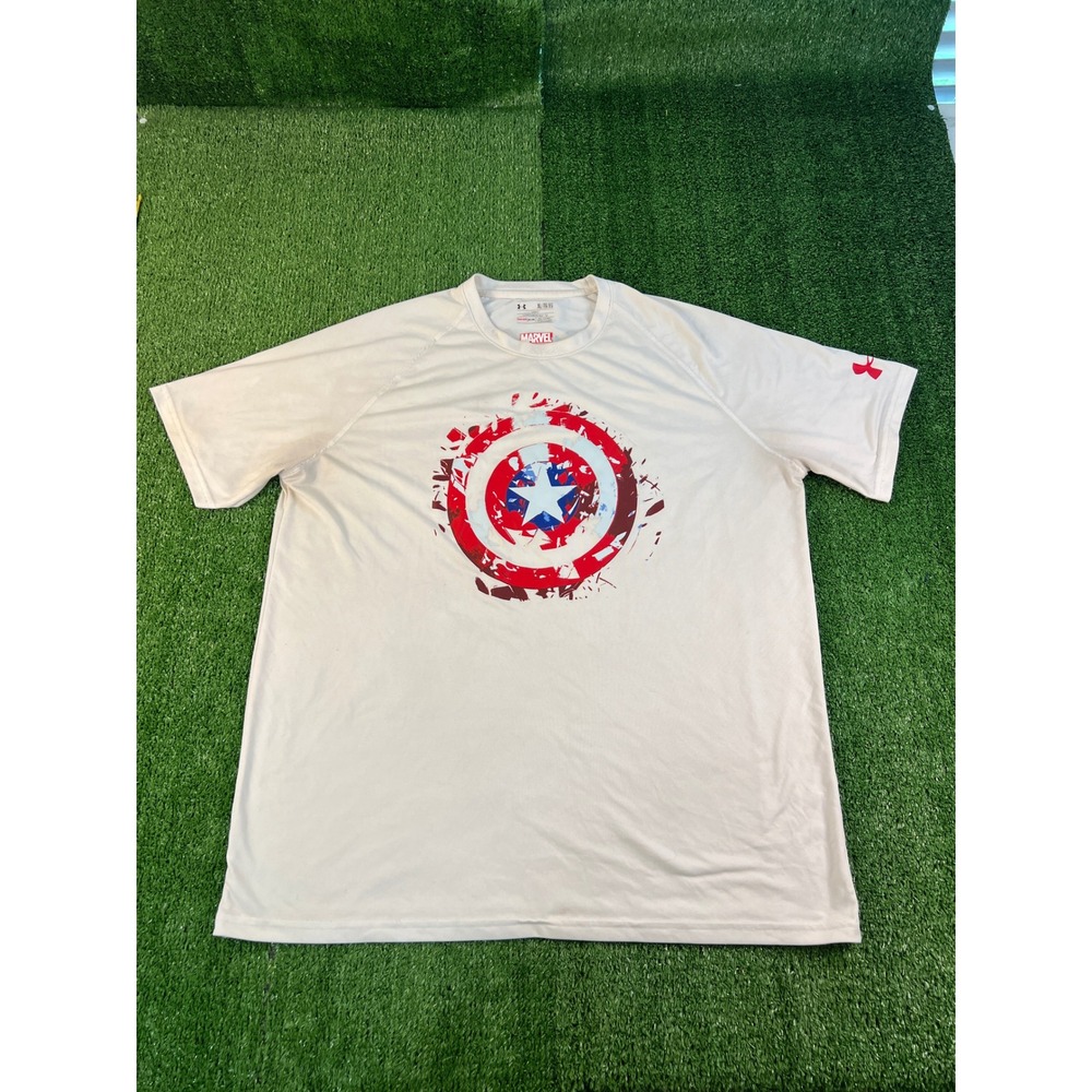 Under Armour Marvel Captain America Shield HeatGear Shirt Mens XL Gray Loose Fit